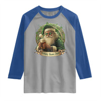 Irish Christmas Raglan Shirt Nollaig Shona Duit Shamrock Santa Drinking Beer