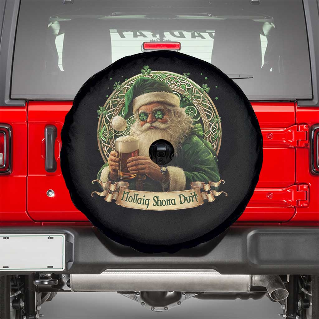 Irish Christmas Spare Tire Cover Nollaig Shona Duit Shamrock Santa Drinking Beer