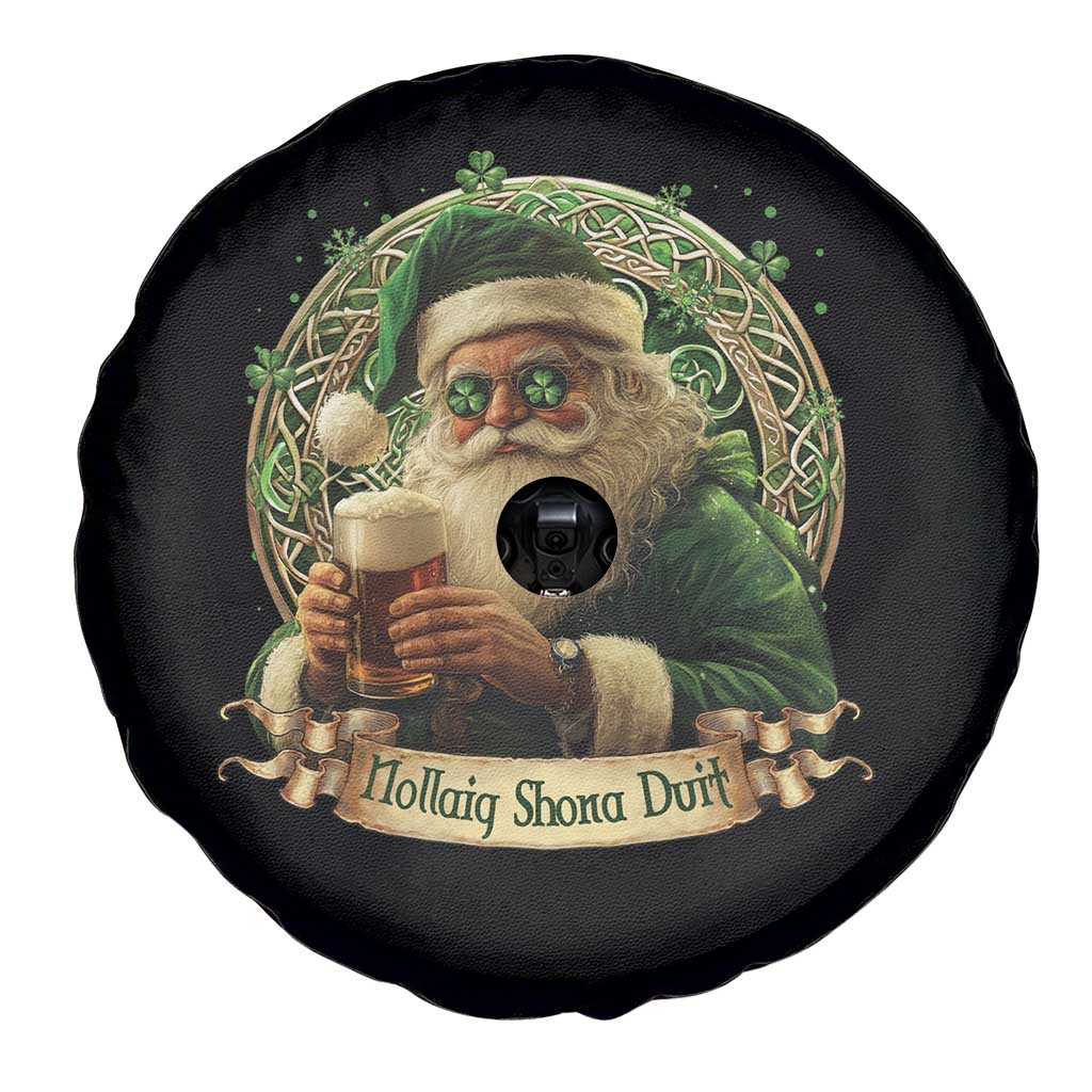 Irish Christmas Spare Tire Cover Nollaig Shona Duit Shamrock Santa Drinking Beer