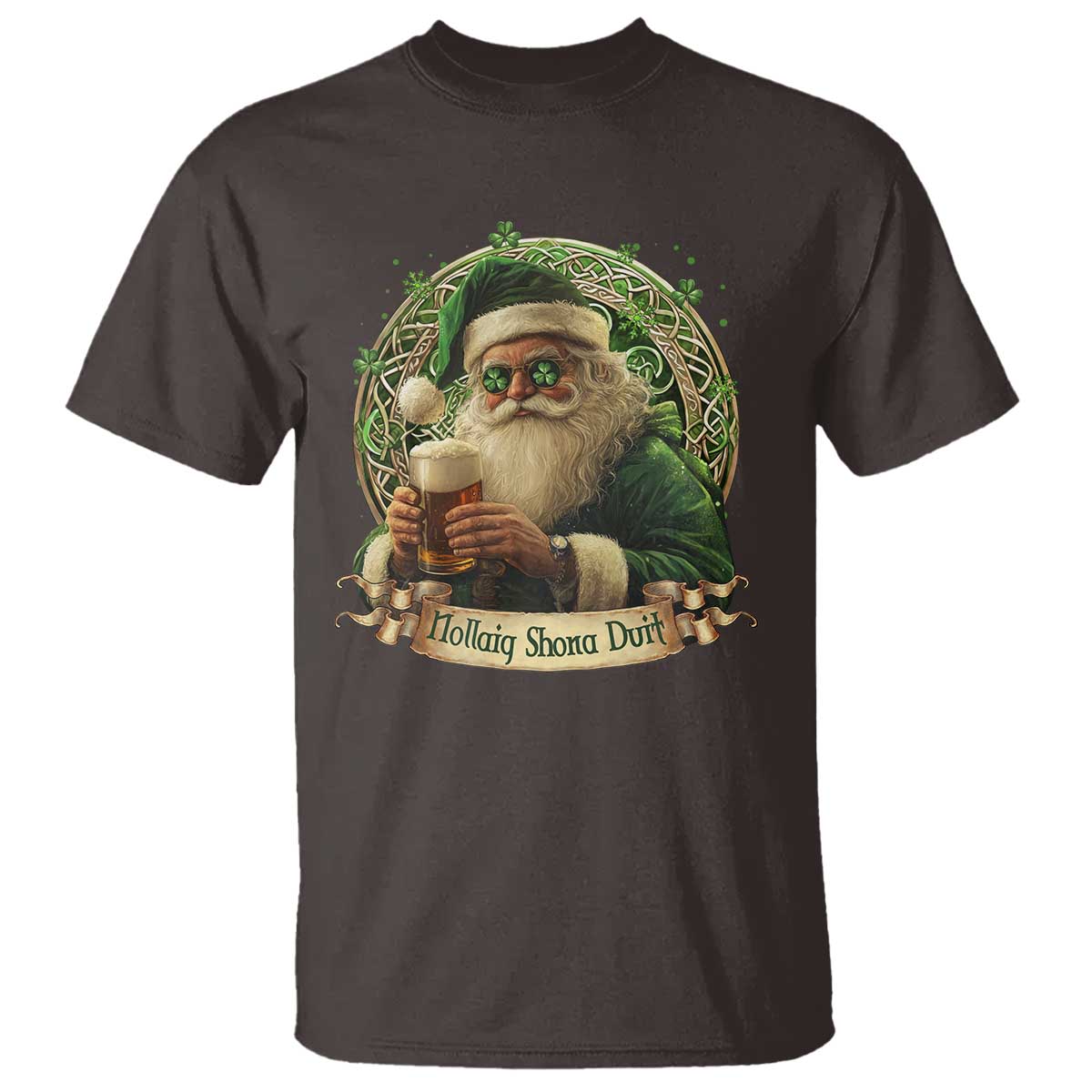 Irish Christmas T Shirt Nollaig Shona Duit Shamrock Santa Drinking Beer - Wonder Print Shop