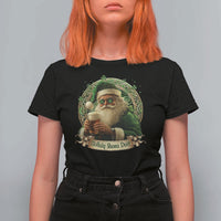 Irish Christmas T Shirt For Women Nollaig Shona Duit Shamrock Santa Drinking Beer - Wonder Print Shop
