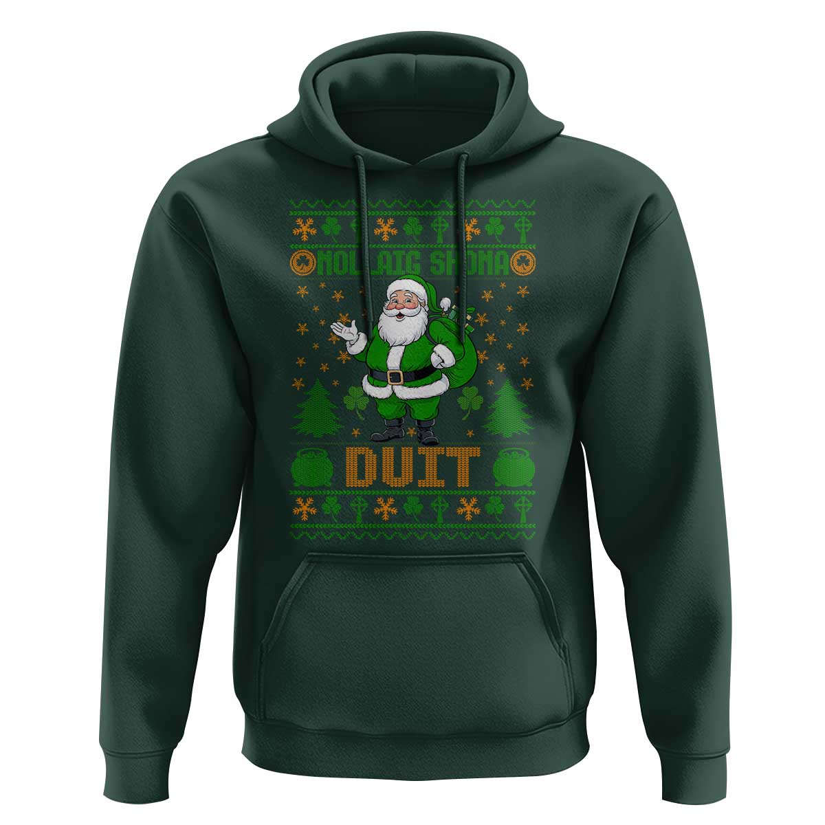 Irish Christmas Hoodie Nollaig Shona Duit Shamrock Santa Lucky For Everyone