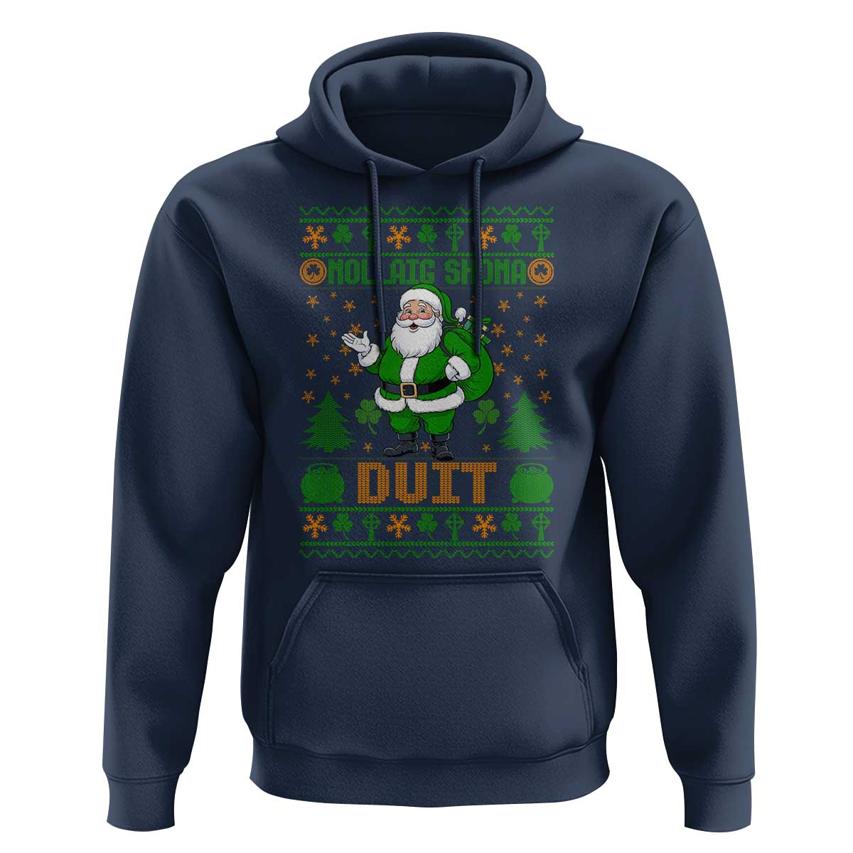 Irish Christmas Hoodie Nollaig Shona Duit Shamrock Santa Lucky For Everyone