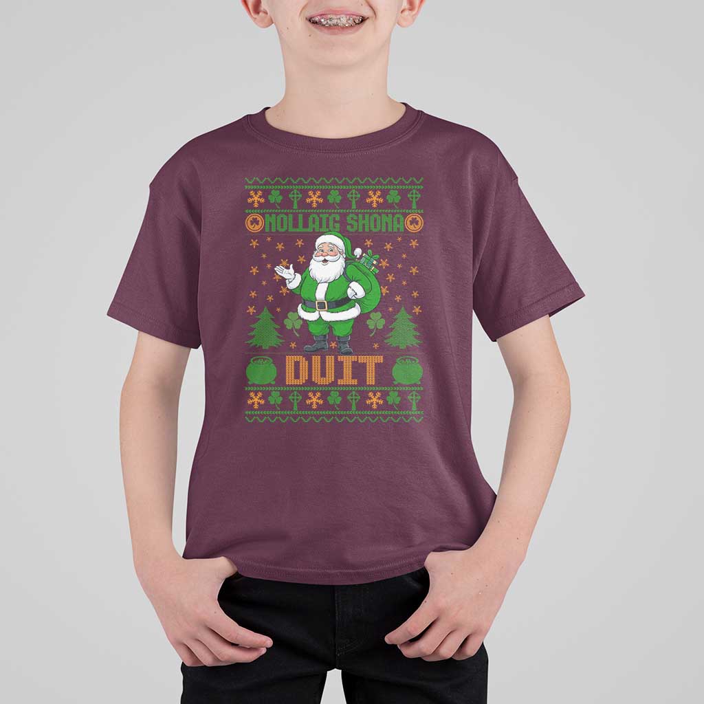 Irish Christmas T Shirt For Kid Nollaig Shona Duit Shamrock Santa Lucky For Everyone - Wonder Print Shop
