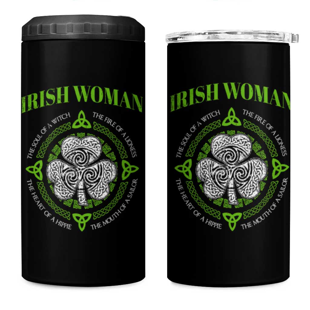 Irish Woman Pride 4 in 1 Can Cooler Tumbler The Soul of A Witch Celtic Shamrock Feminist