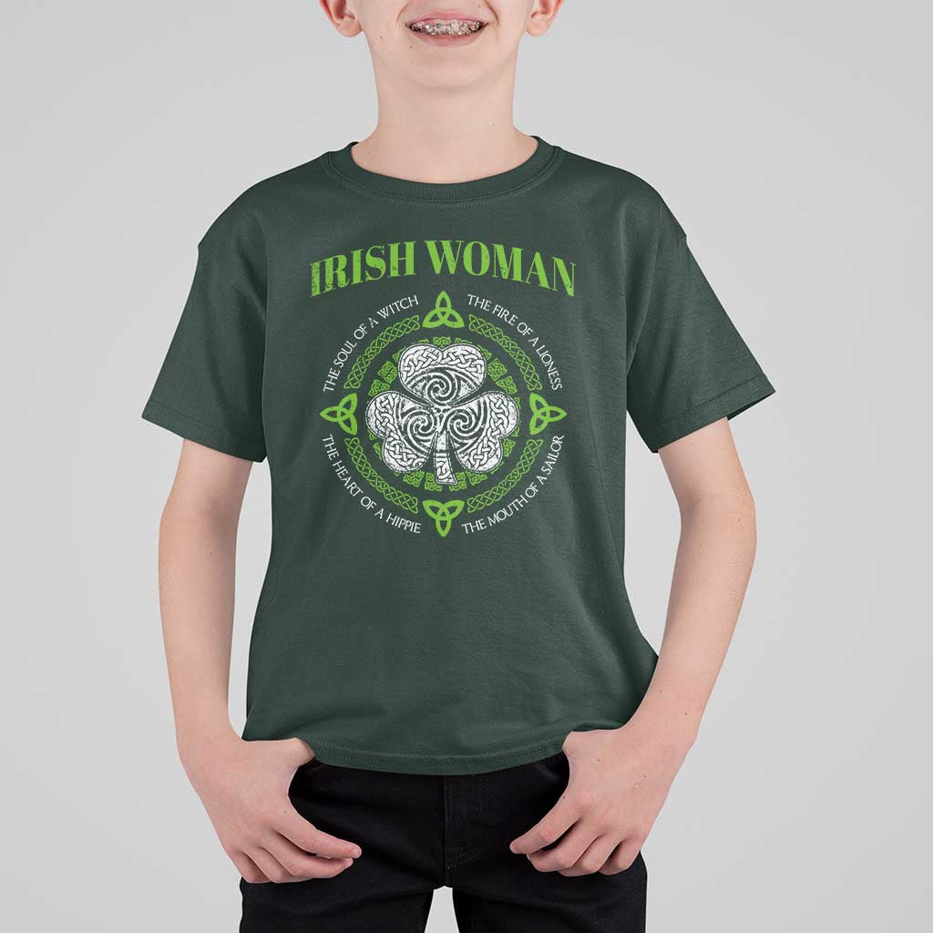 Irish Woman Pride T Shirt For Kid The Soul of A Witch Celtic Shamrock Feminist - Wonder Print Shop