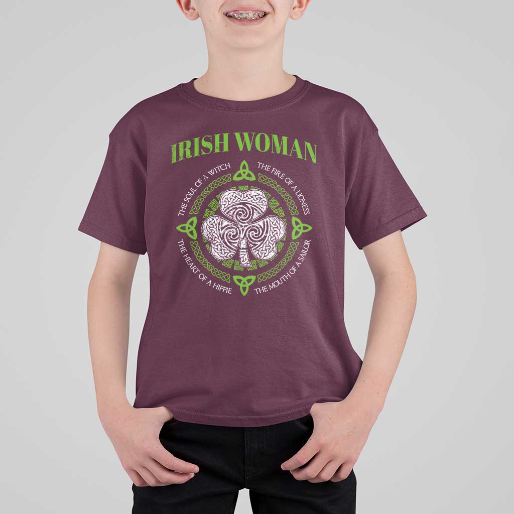 Irish Woman Pride T Shirt For Kid The Soul of A Witch Celtic Shamrock Feminist - Wonder Print Shop
