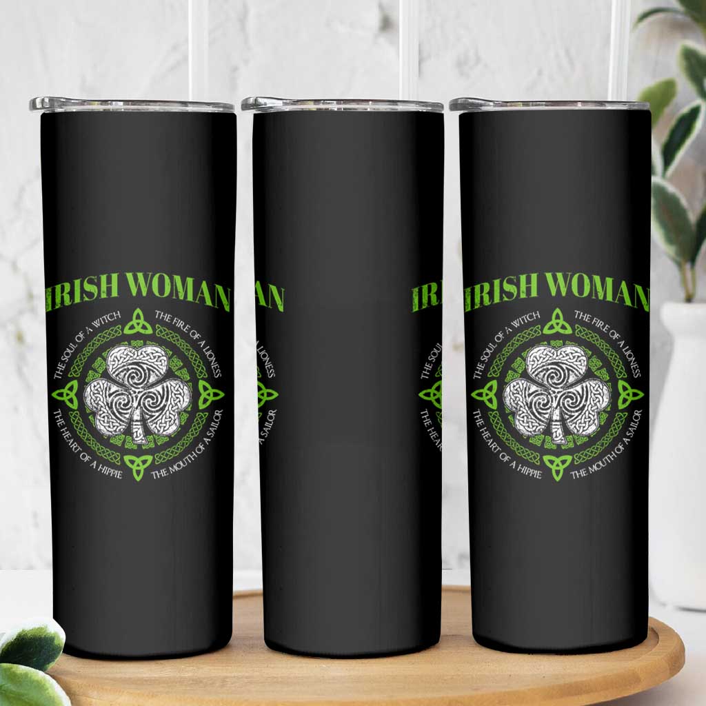 Irish Woman Pride Skinny Tumbler The Soul of A Witch Celtic Shamrock Feminist
