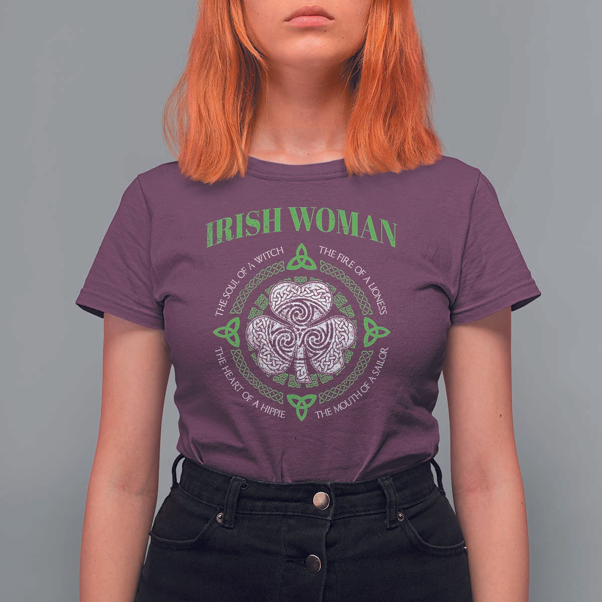 Irish Woman Pride T Shirt For Women The Soul of A Witch Celtic Shamrock Feminist - Wonder Print Shop