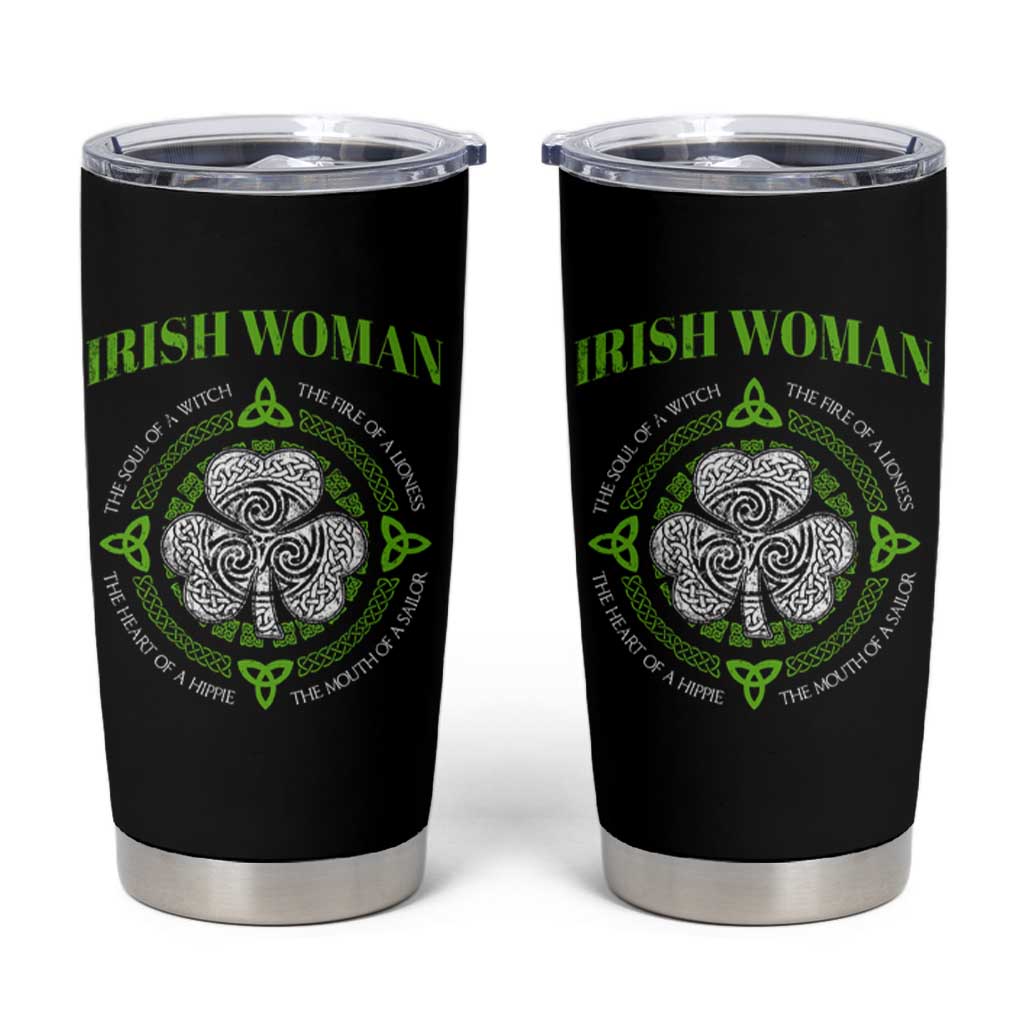 Irish Woman Pride Tumbler Cup The Soul of A Witch Celtic Shamrock Feminist