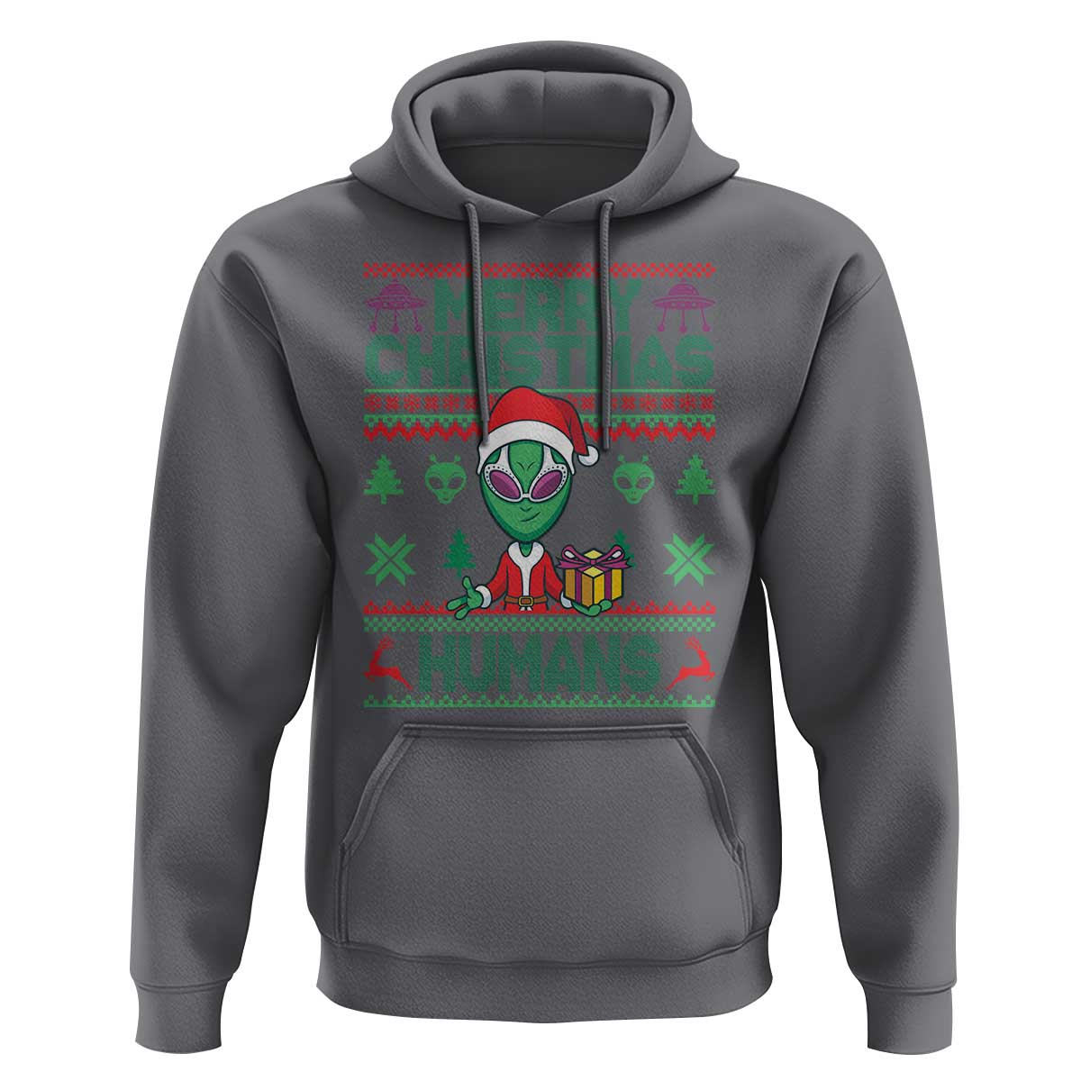 Funny Xmas Alien Santa Hoodie Merry Christmas Humans UFO Outer Space
