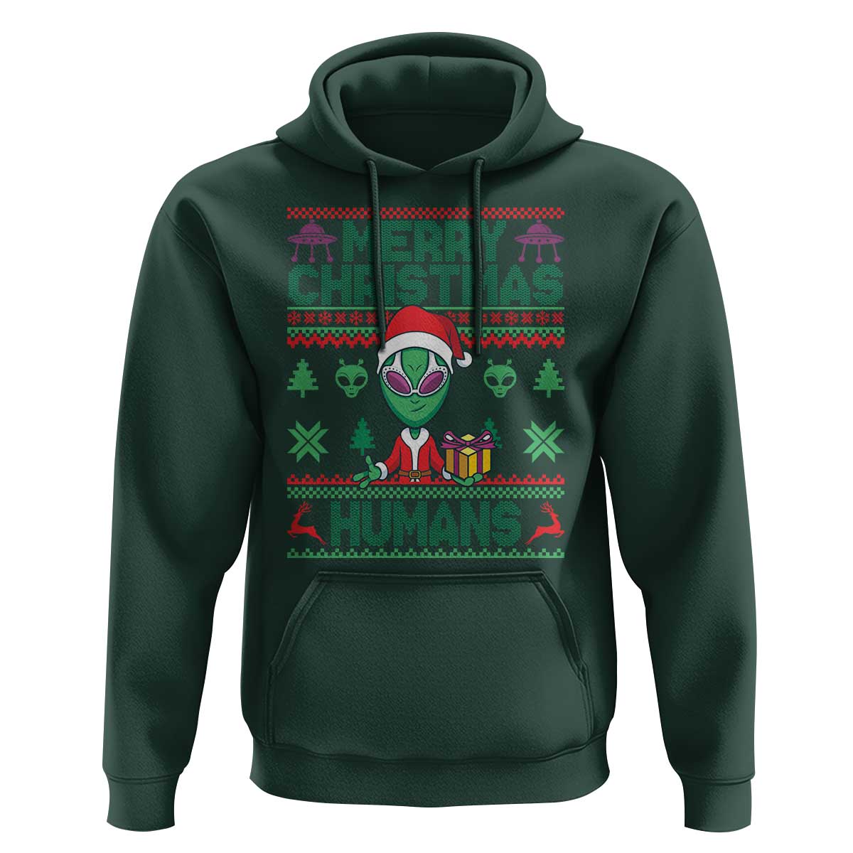 Funny Xmas Alien Santa Hoodie Merry Christmas Humans UFO Outer Space