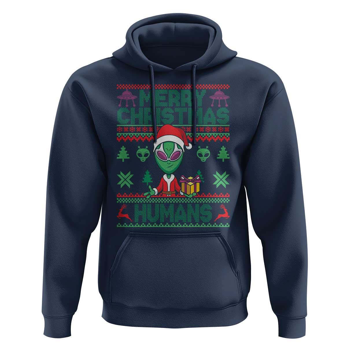 Funny Xmas Alien Santa Hoodie Merry Christmas Humans UFO Outer Space