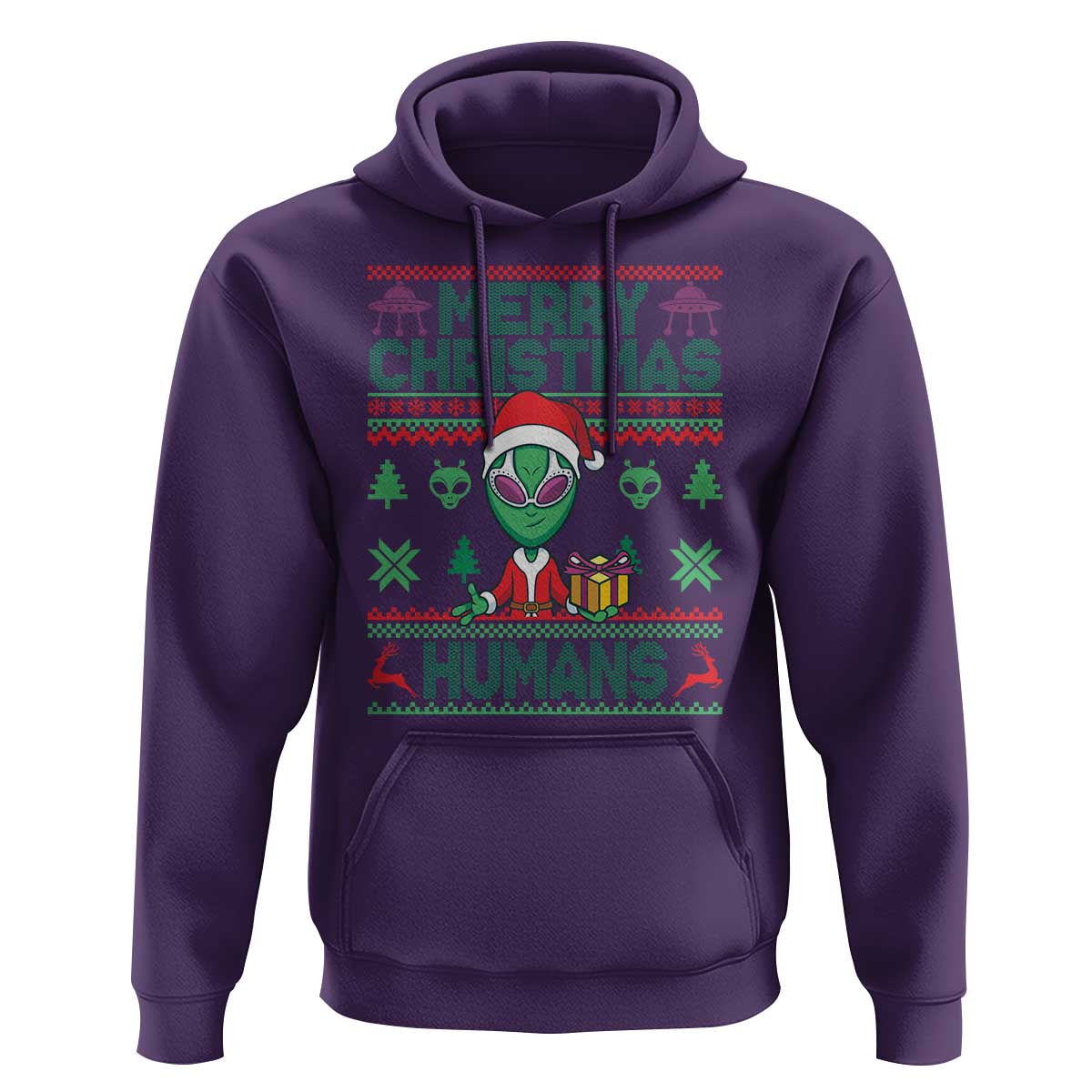 Funny Xmas Alien Santa Hoodie Merry Christmas Humans UFO Outer Space