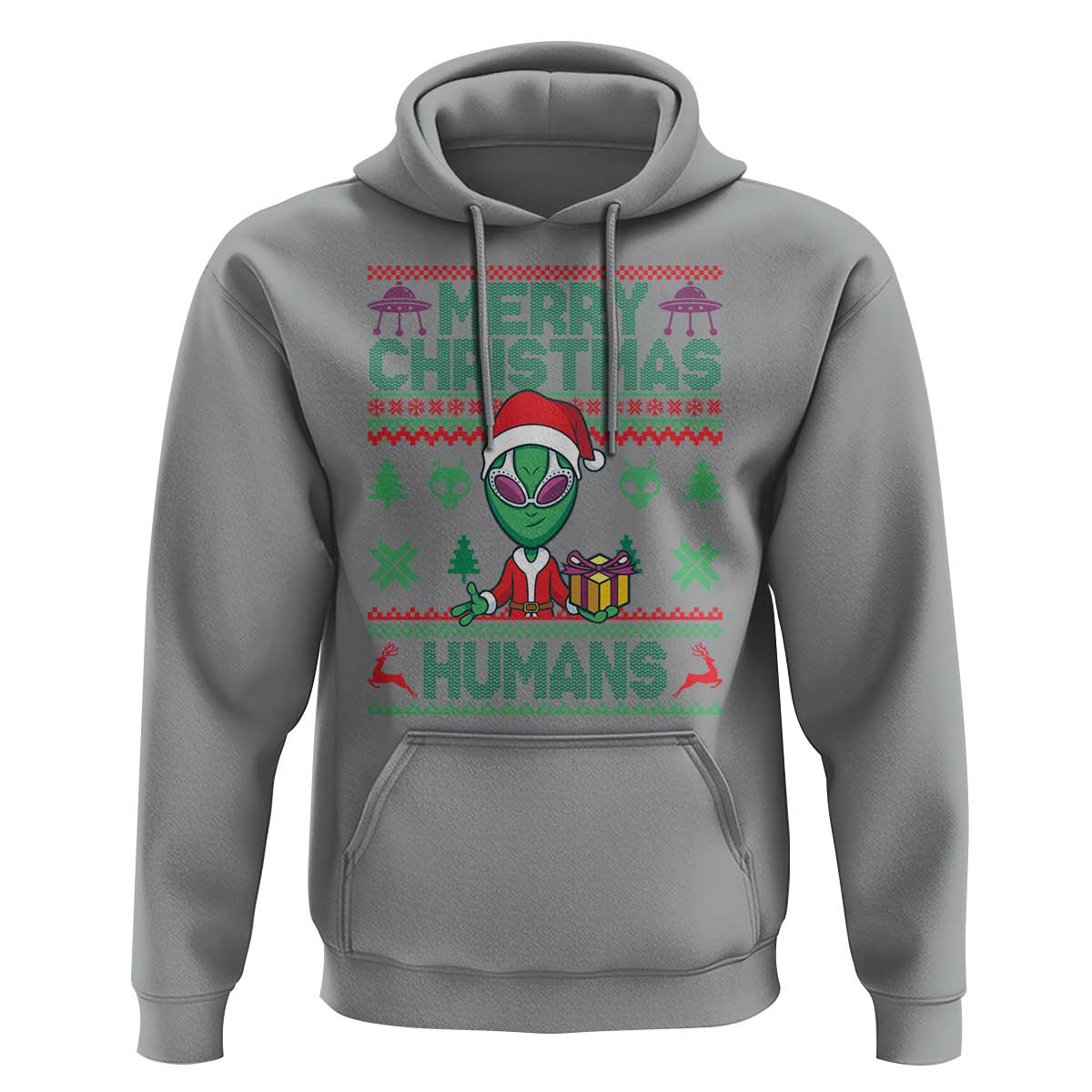 Funny Xmas Alien Santa Hoodie Merry Christmas Humans UFO Outer Space