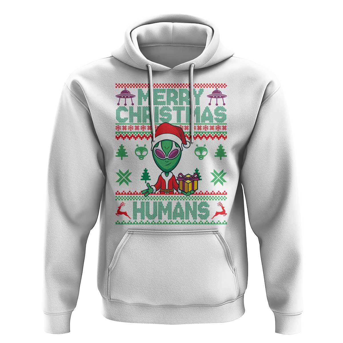 Funny Xmas Alien Santa Hoodie Merry Christmas Humans UFO Outer Space