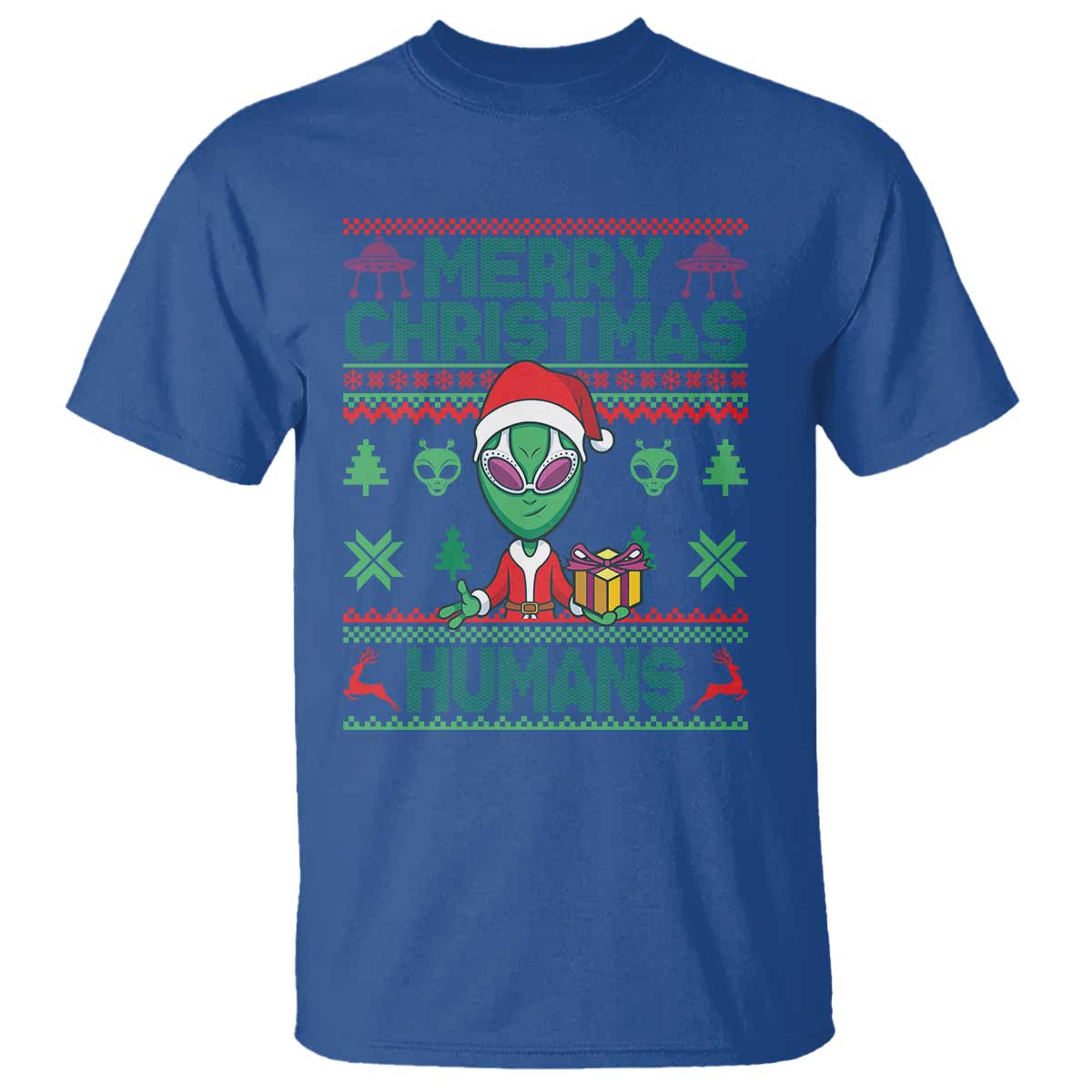 Funny Xmas Alien Santa T Shirt Merry Christmas Humans UFO Outer Space - Wonder Print Shop