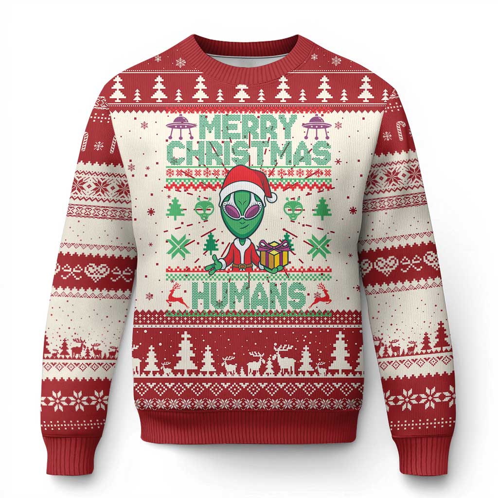 Funny Xmas Alien Santa Ugly Christmas Sweater Merry Christmas Humans UFO Outer Space - Wonder Print Shop