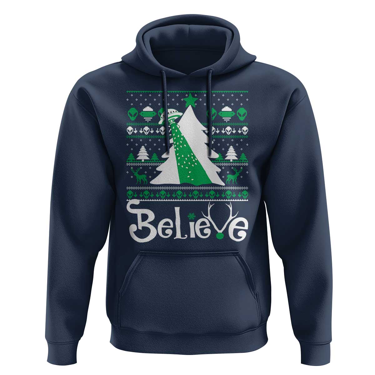 Funny Xmas UFO Believe Hoodie
