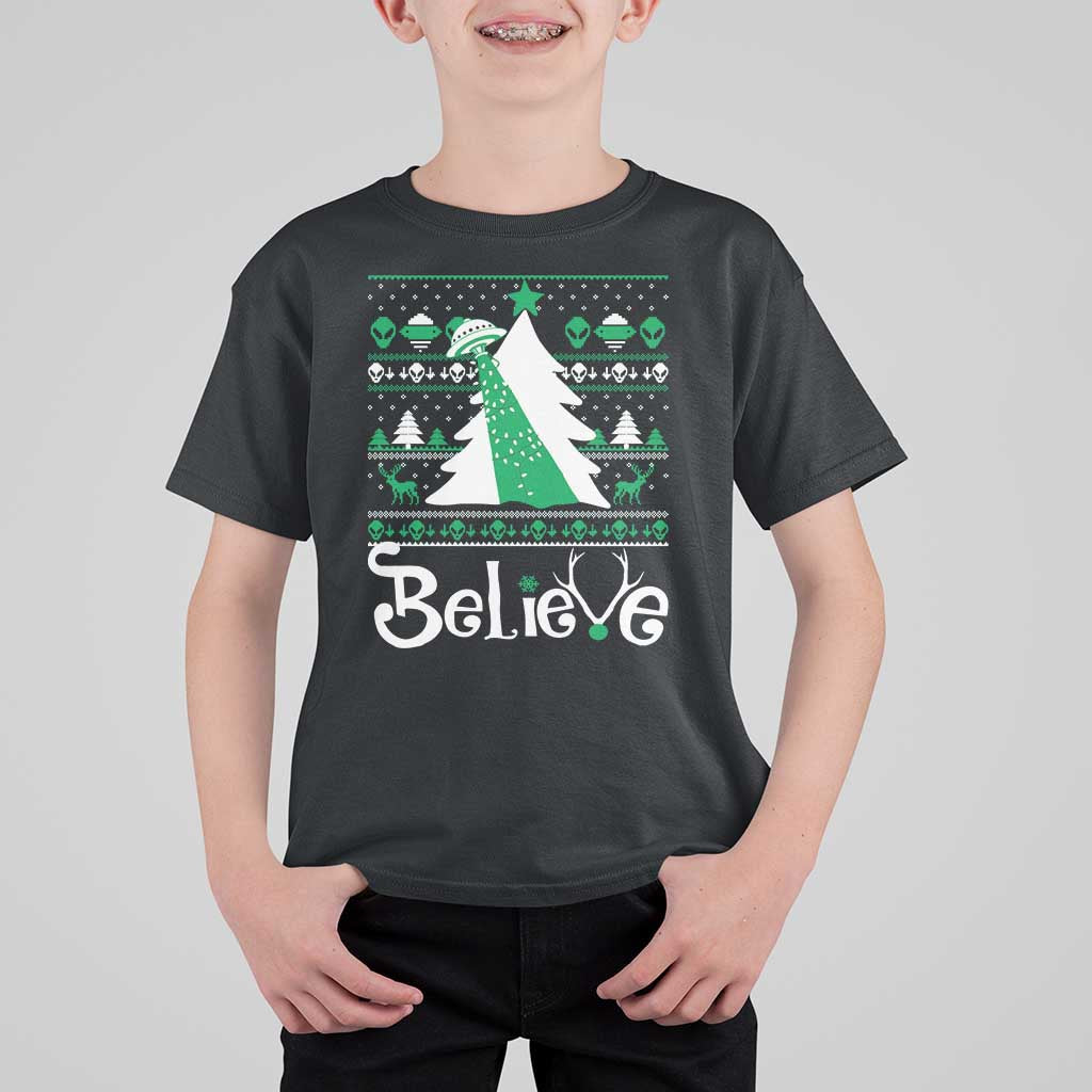 Funny Xmas UFO Believe T Shirt For Kid - Wonder Print Shop