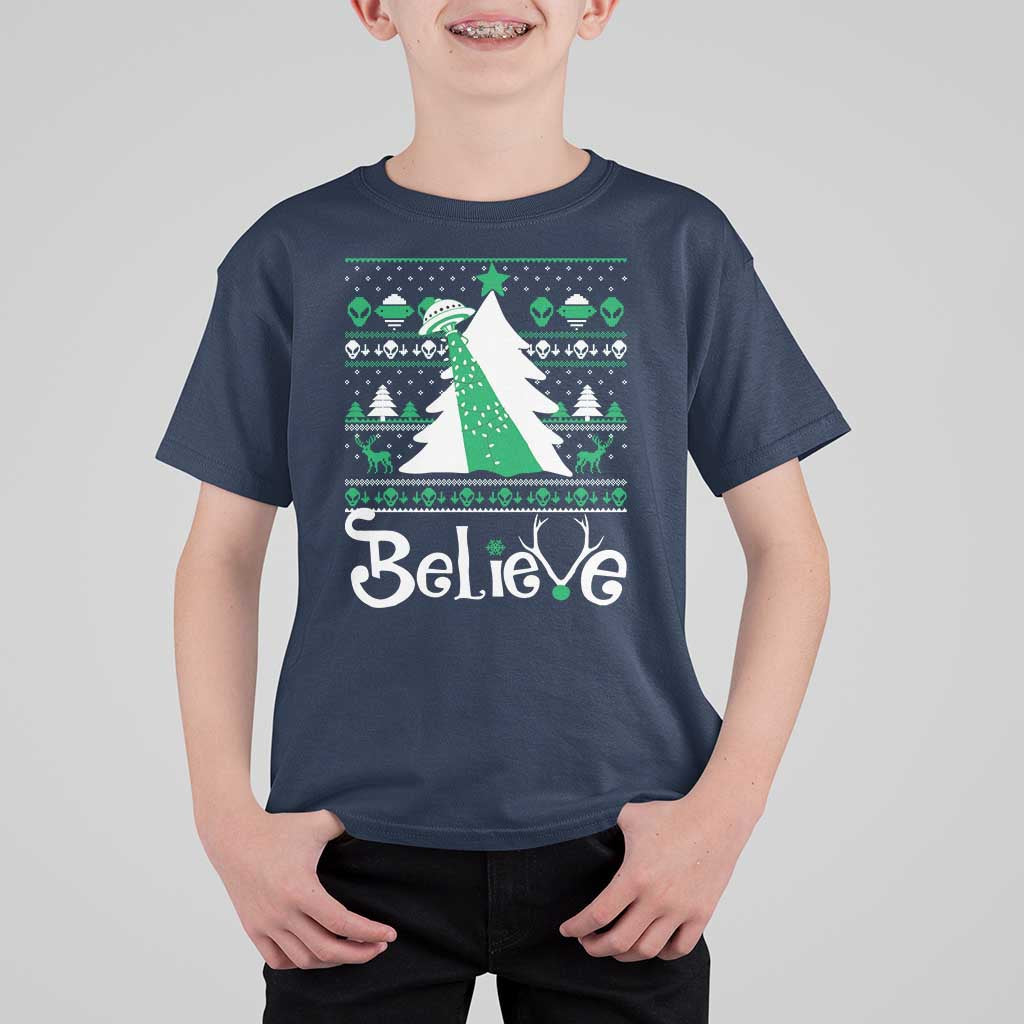 Funny Xmas UFO Believe T Shirt For Kid - Wonder Print Shop
