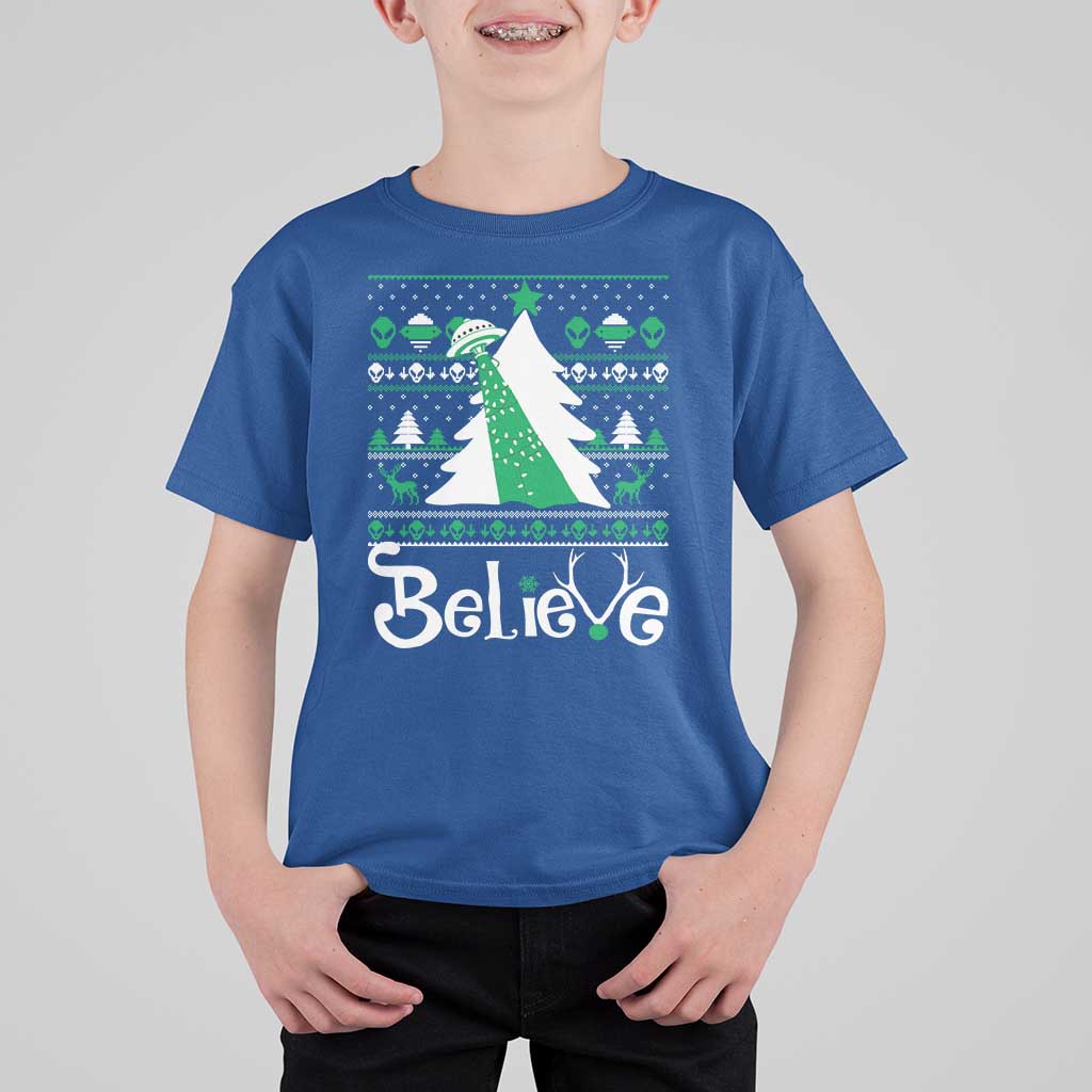 Funny Xmas UFO Believe T Shirt For Kid - Wonder Print Shop