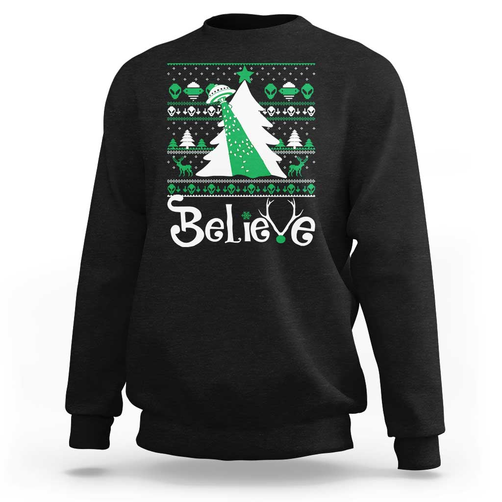 Funny Xmas UFO Believe Sweatshirt - Wonder Print Shop
