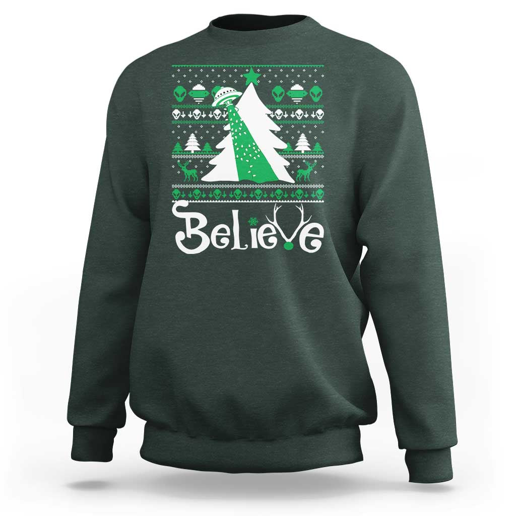 Funny Xmas UFO Believe Sweatshirt - Wonder Print Shop