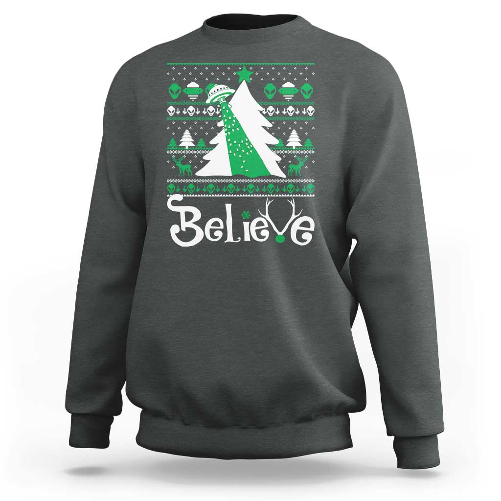 Funny Xmas UFO Believe Sweatshirt - Wonder Print Shop