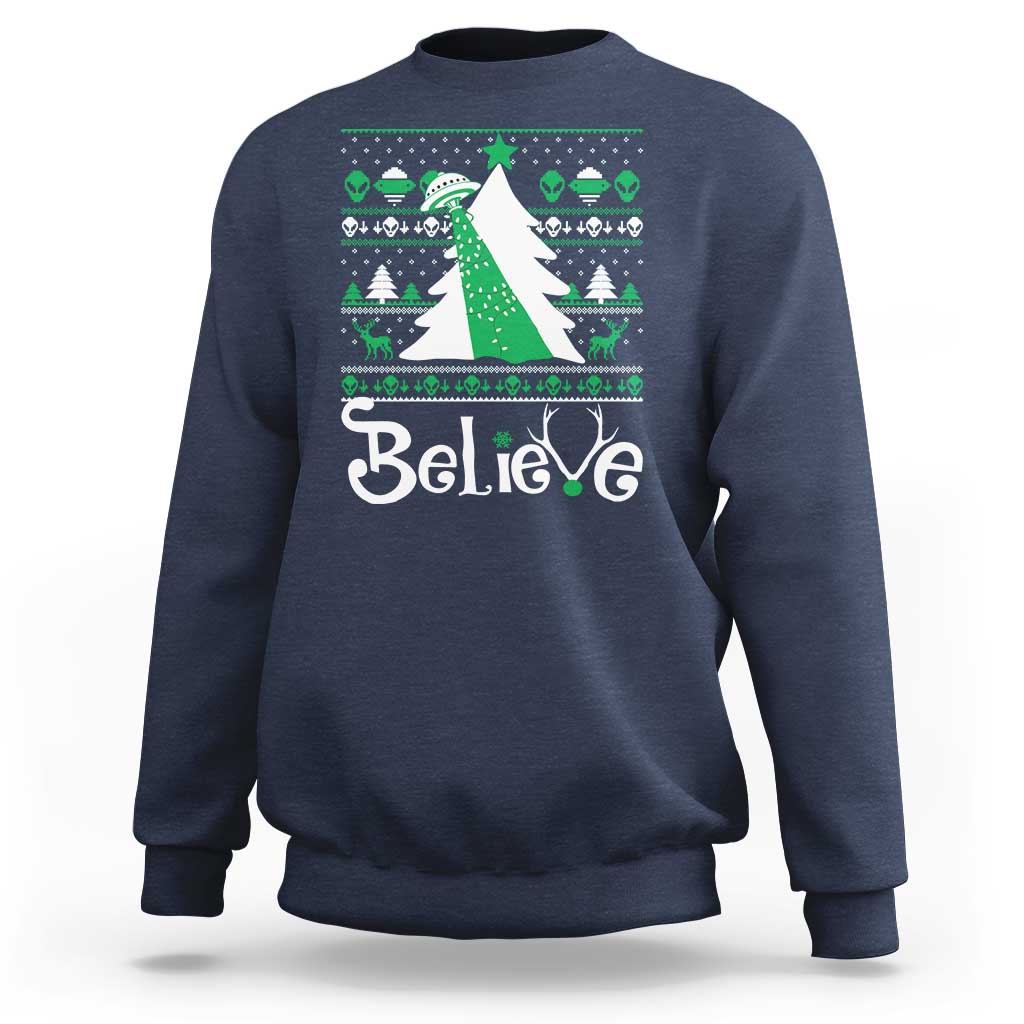 Funny Xmas UFO Believe Sweatshirt - Wonder Print Shop