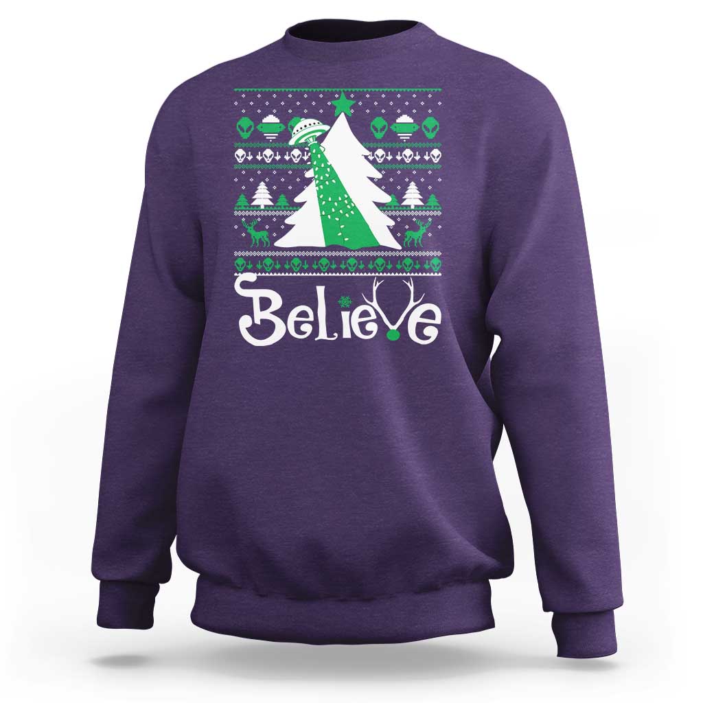 Funny Xmas UFO Believe Sweatshirt - Wonder Print Shop