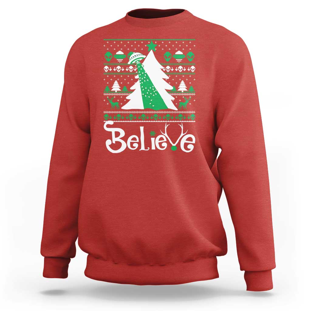 Funny Xmas UFO Believe Sweatshirt - Wonder Print Shop