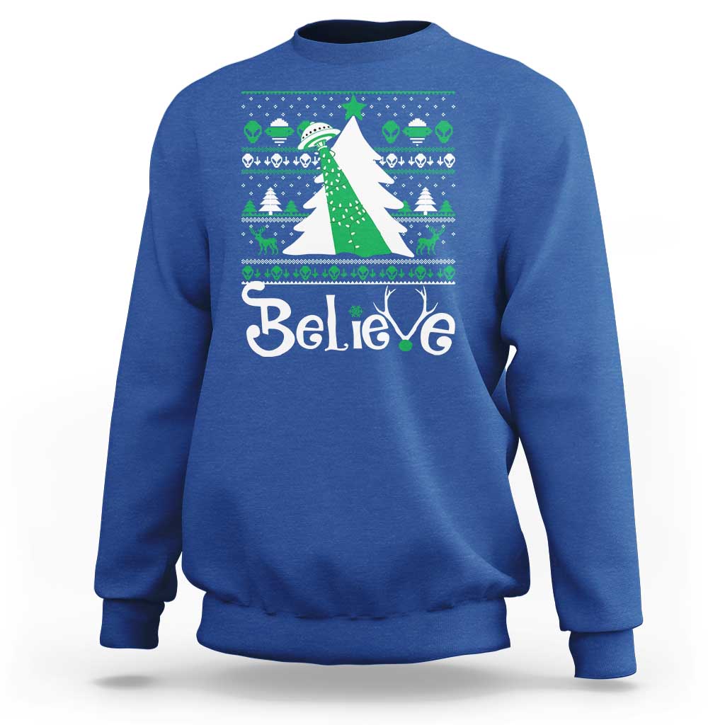 Funny Xmas UFO Believe Sweatshirt - Wonder Print Shop