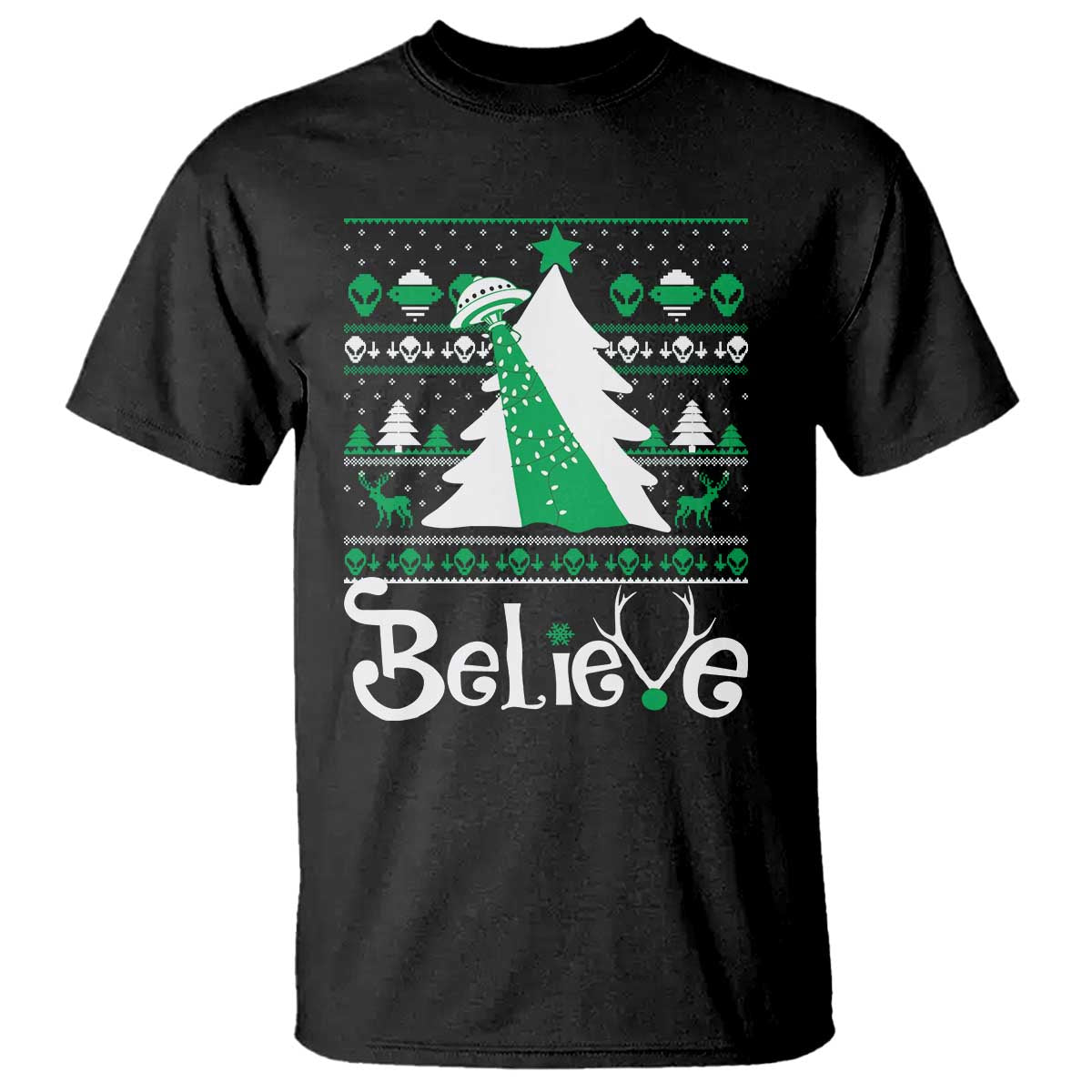 Funny Xmas UFO Believe T Shirt - Wonder Print Shop