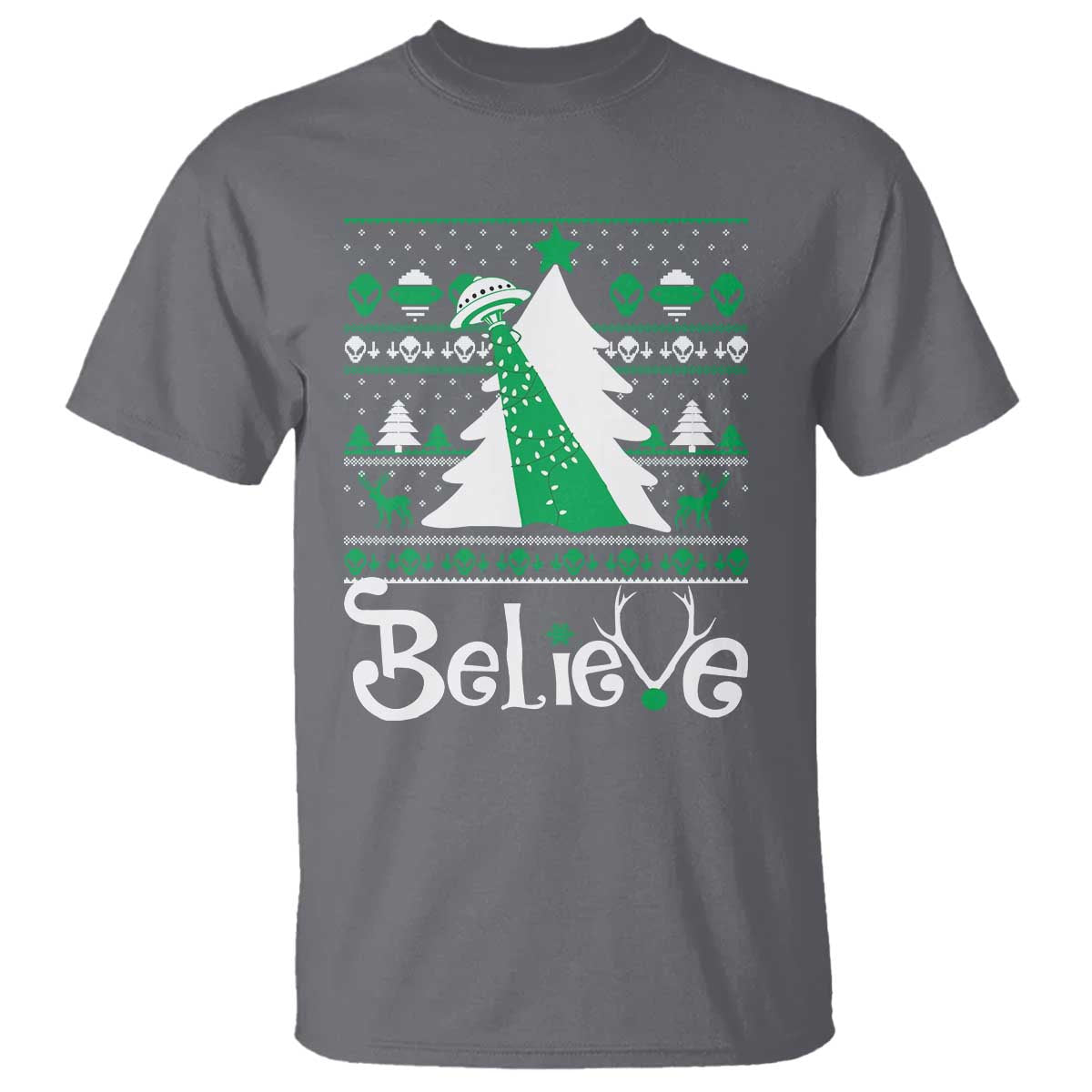 Funny Xmas UFO Believe T Shirt - Wonder Print Shop
