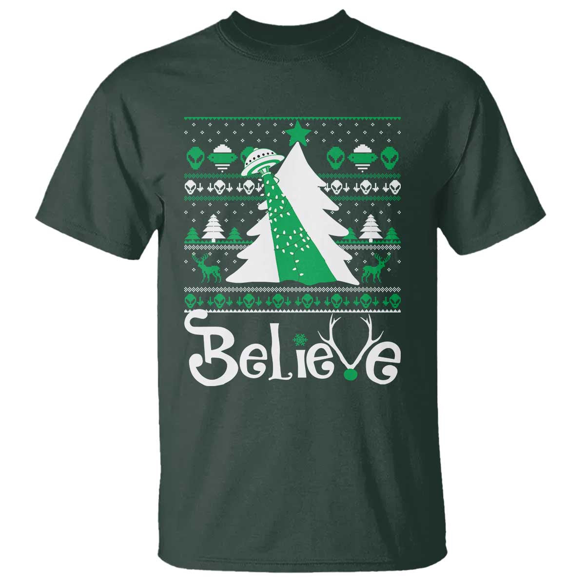 Funny Xmas UFO Believe T Shirt - Wonder Print Shop