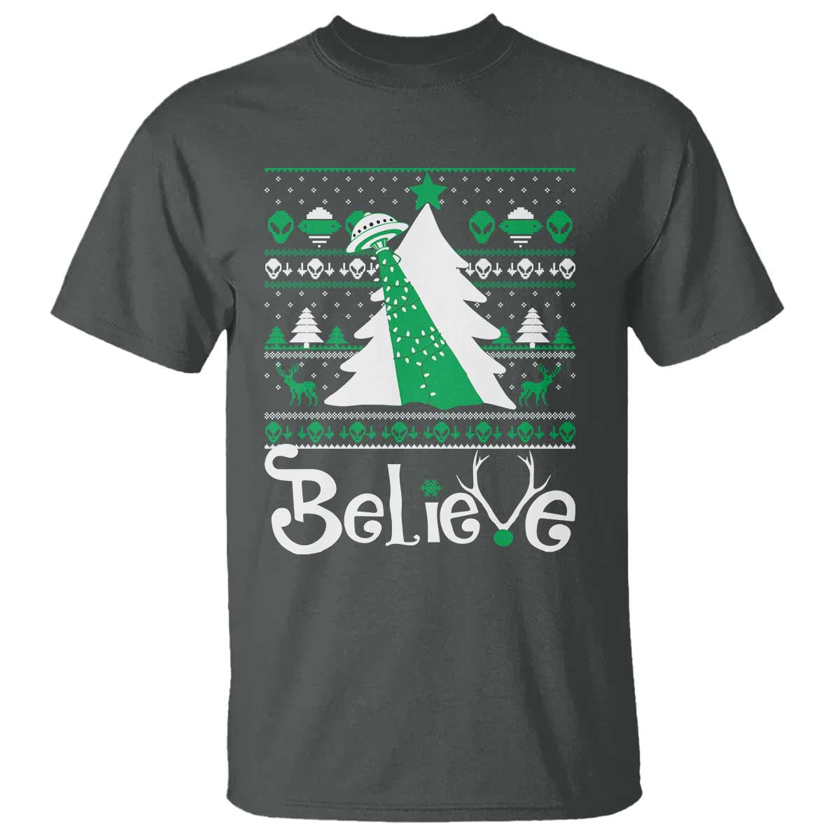 Funny Xmas UFO Believe T Shirt - Wonder Print Shop