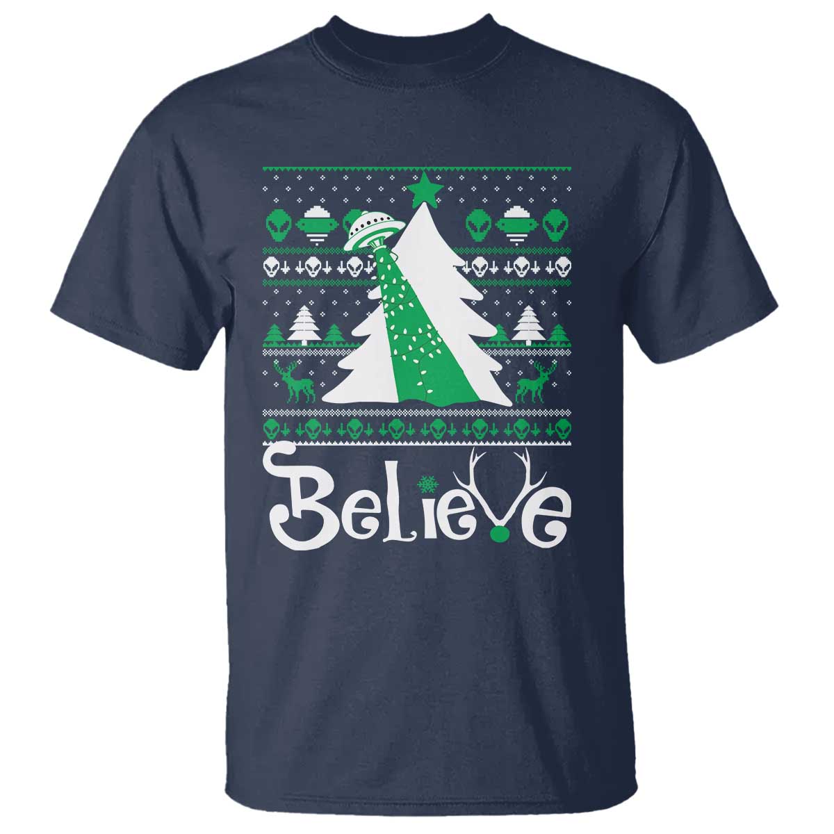 Funny Xmas UFO Believe T Shirt - Wonder Print Shop
