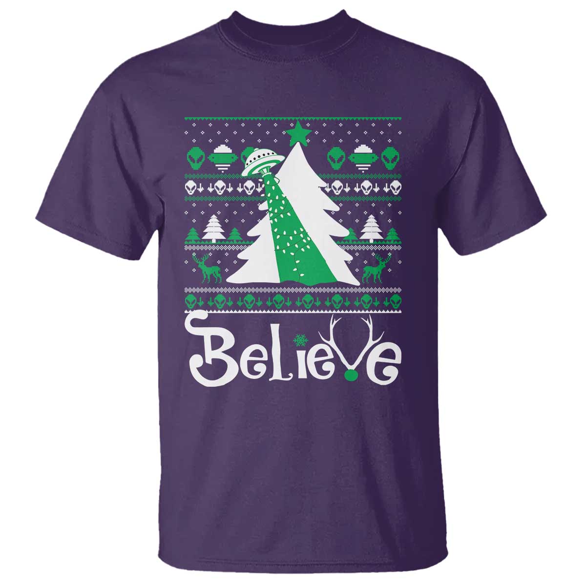 Funny Xmas UFO Believe T Shirt - Wonder Print Shop