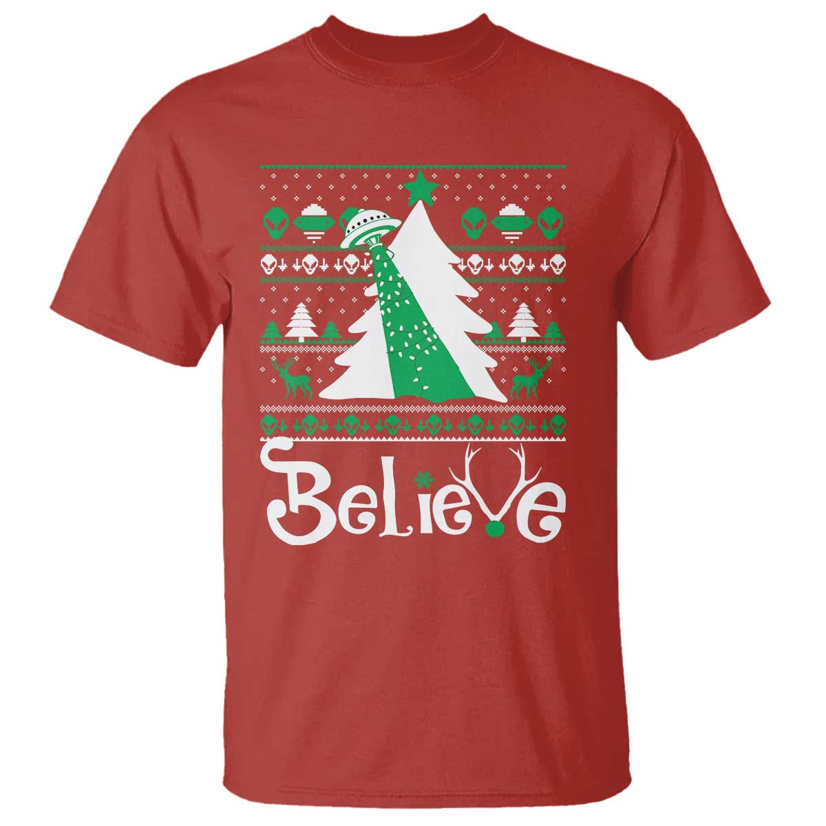 Funny Xmas UFO Believe T Shirt - Wonder Print Shop