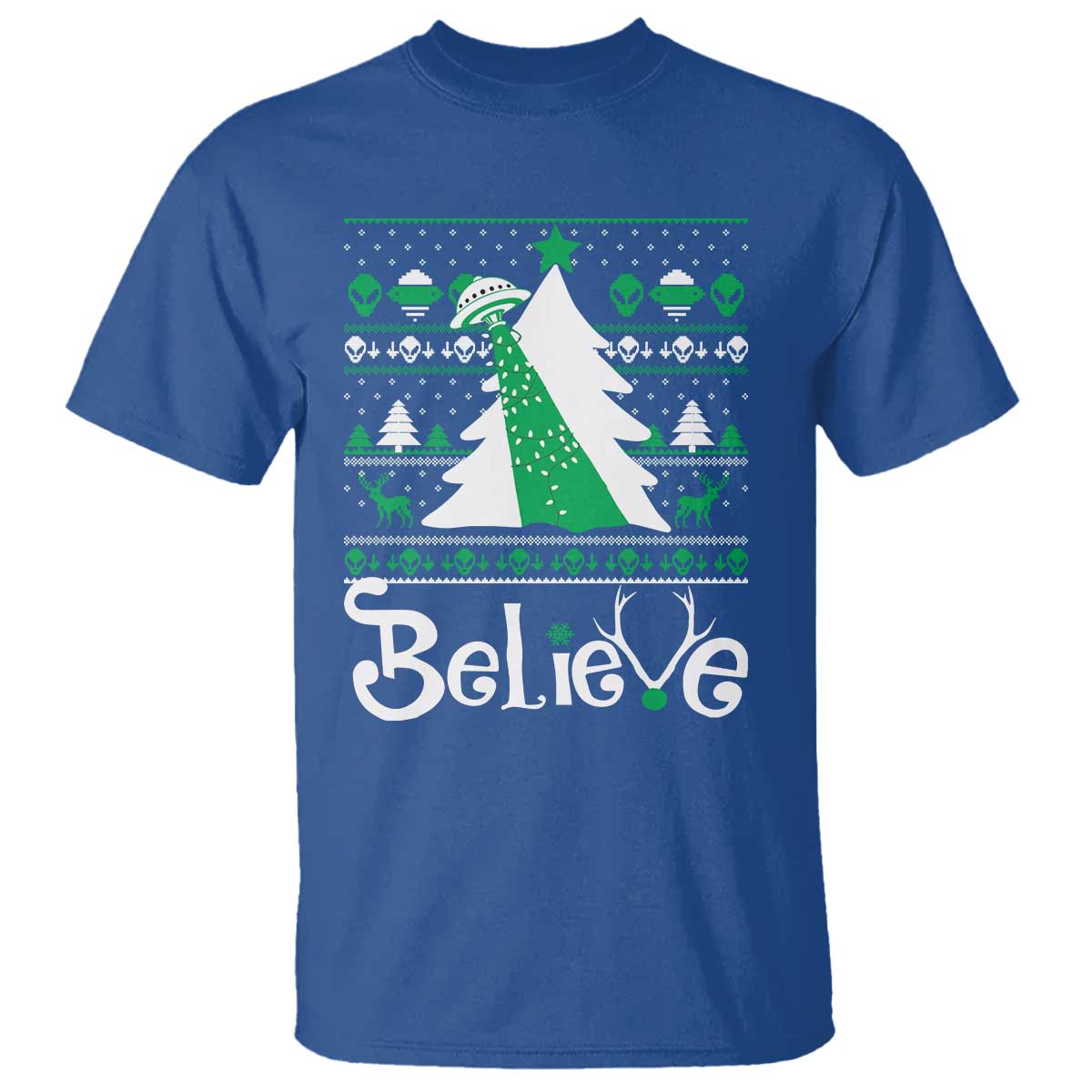 Funny Xmas UFO Believe T Shirt - Wonder Print Shop