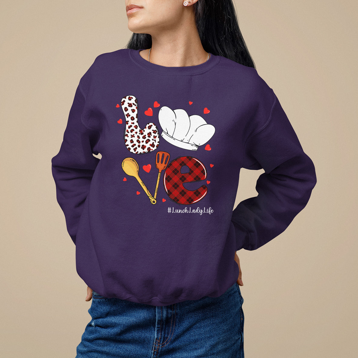 Valentine's Day Sweatshirt LOVE Lunch Lady Life - Wonder Print Shop