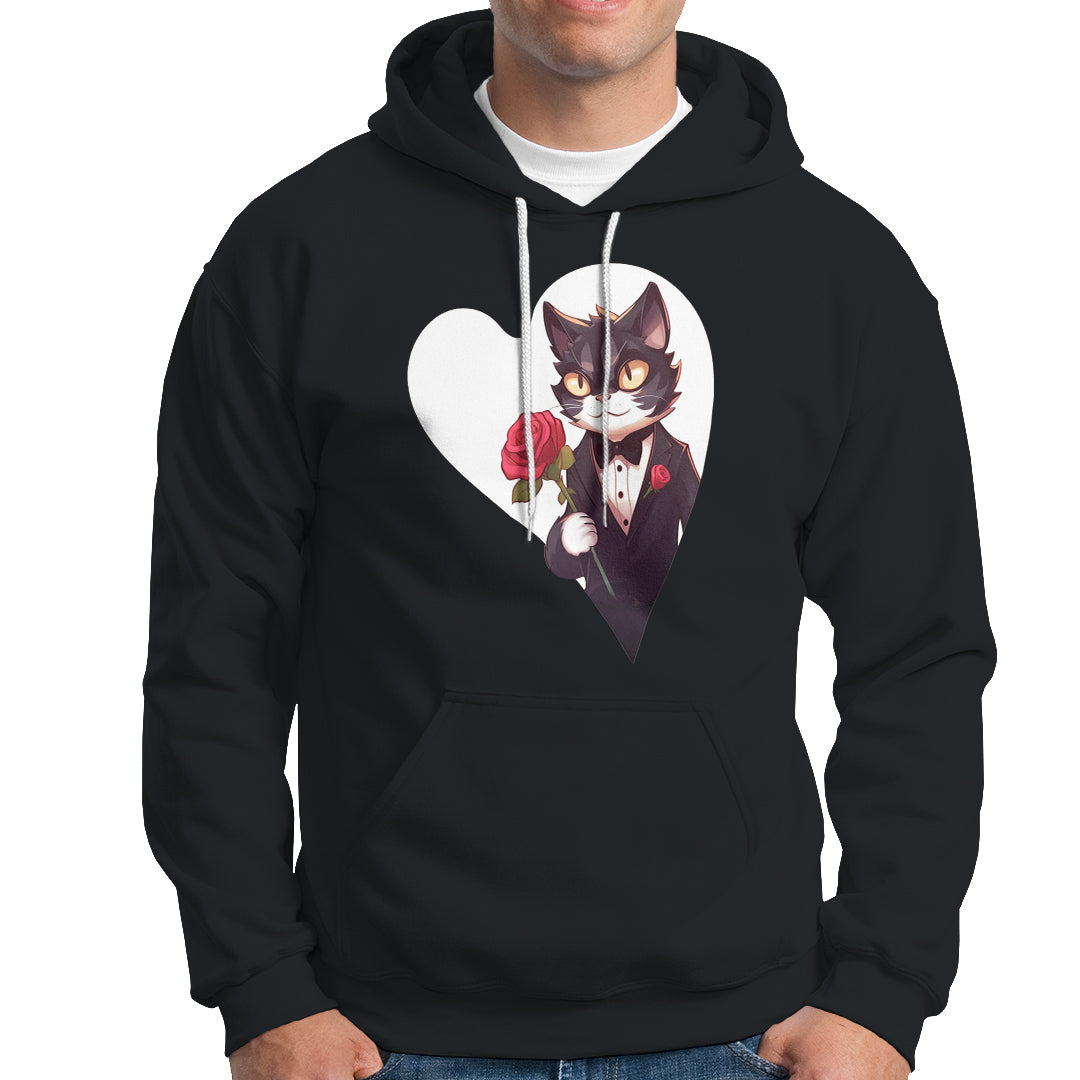Valentine's Day Hoodie Tuxedo Cat Valentine Heart for Kitten and Animal Lovers - Wonder Print Shop
