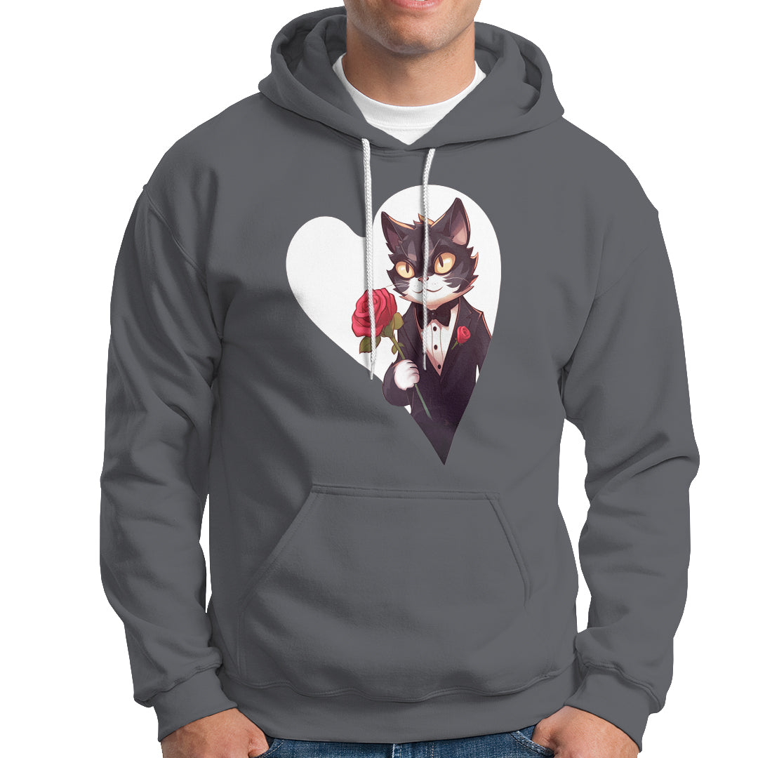 Valentine's Day Hoodie Tuxedo Cat Valentine Heart for Kitten and Animal Lovers - Wonder Print Shop