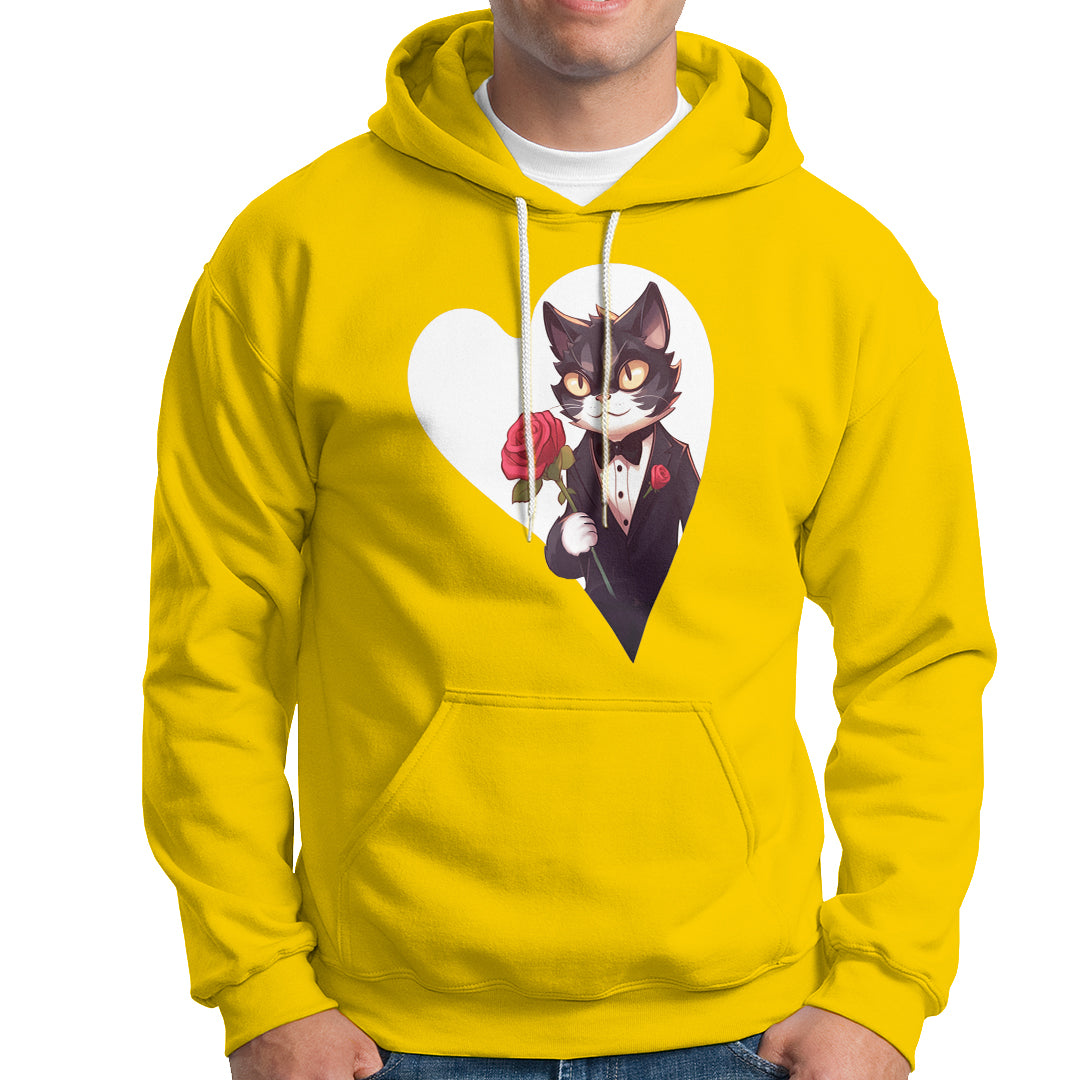 Valentine's Day Hoodie Tuxedo Cat Valentine Heart for Kitten and Animal Lovers - Wonder Print Shop