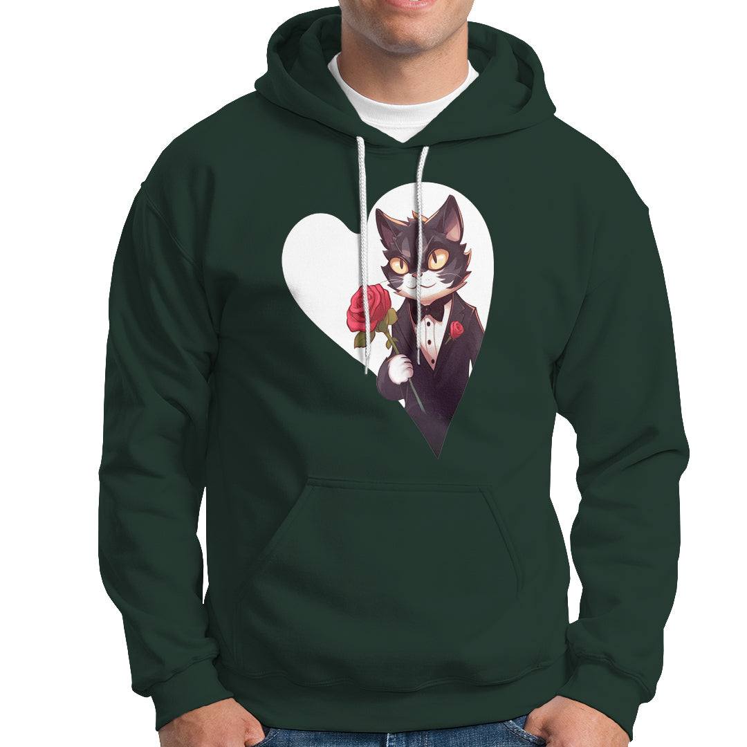 Valentine's Day Hoodie Tuxedo Cat Valentine Heart for Kitten and Animal Lovers - Wonder Print Shop