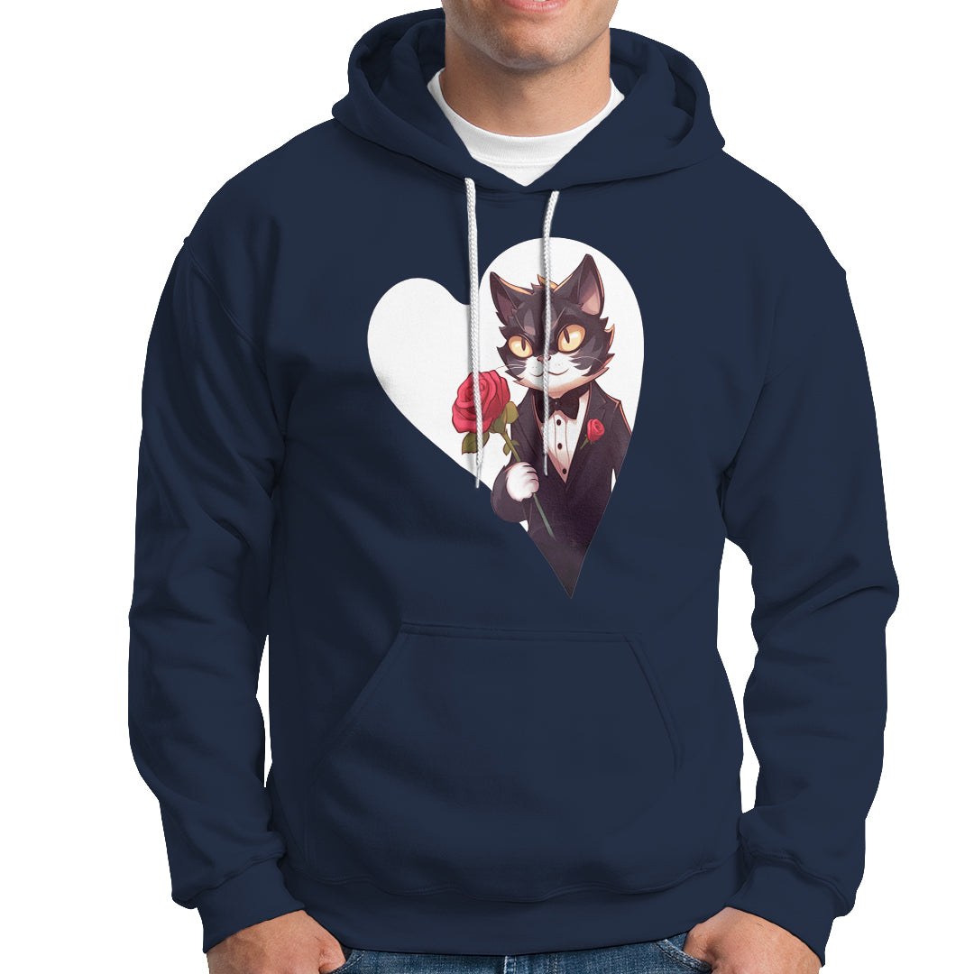 Valentine's Day Hoodie Tuxedo Cat Valentine Heart for Kitten and Animal Lovers - Wonder Print Shop