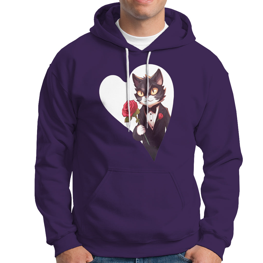 Valentine's Day Hoodie Tuxedo Cat Valentine Heart for Kitten and Animal Lovers - Wonder Print Shop