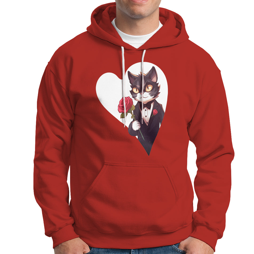 Valentine's Day Hoodie Tuxedo Cat Valentine Heart for Kitten and Animal Lovers - Wonder Print Shop