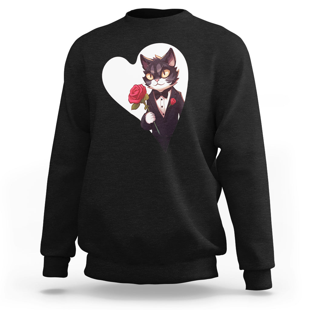 Valentine's Day Sweatshirt Tuxedo Cat Valentine Heart for Kitten and Animal Lovers - Wonder Print Shop